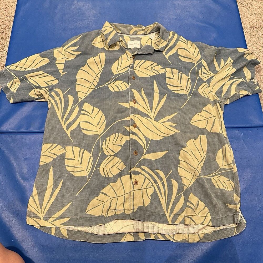 Tommy Bahama Mens Blue Shirt Silk Tropical Hawaiian‎ Short Sleeve Size XL